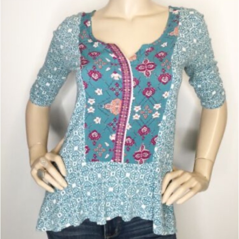 Anthropologie Akemi + Kin Floral Halifax Sleeve High Low Blouse - Picture 8 of 9